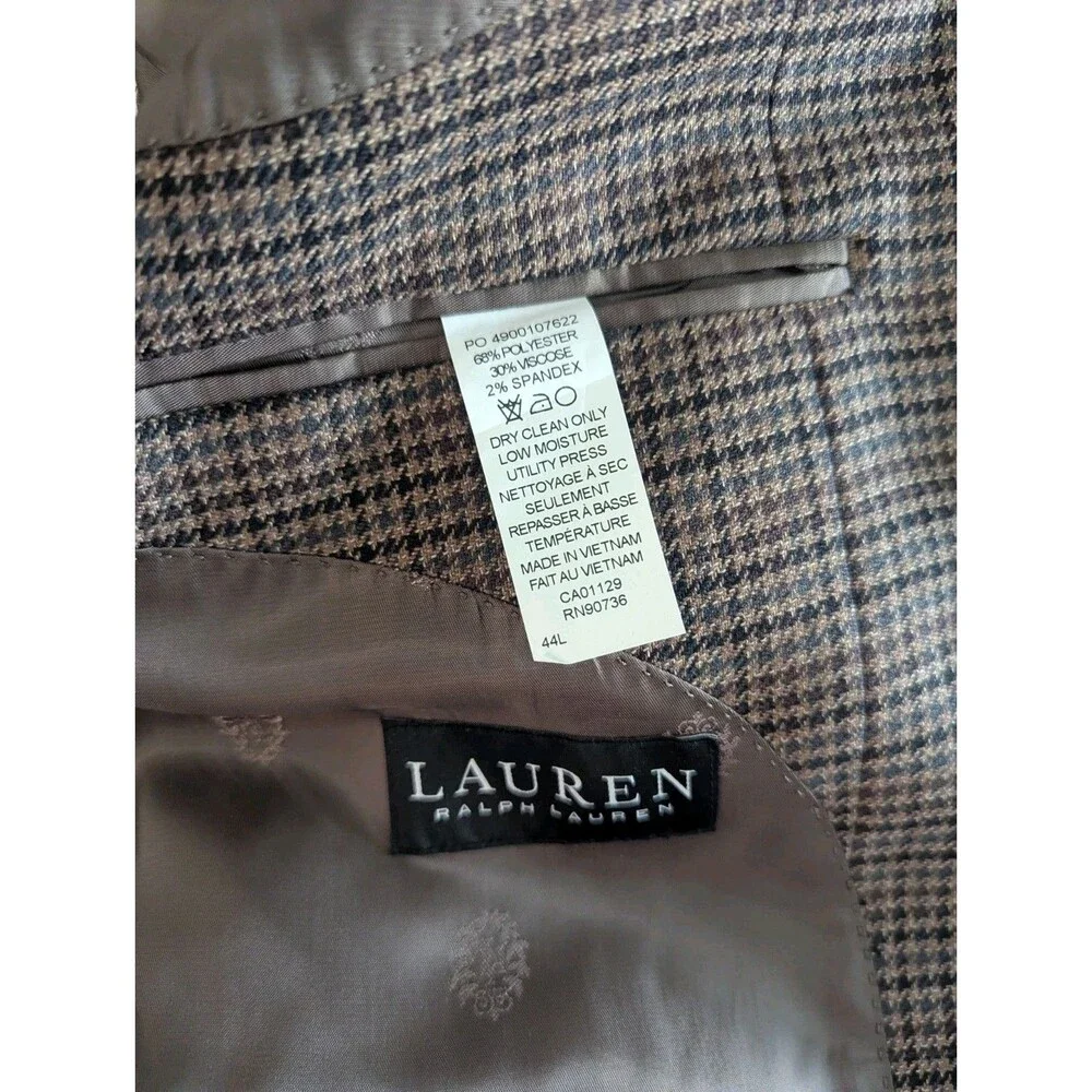 Ralph Lauren Black Label Houndstooth Brown ‎ Blazer Jacket Sport Coat Mens 44L